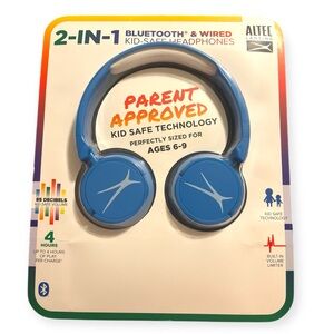 New Altec Lansing Kid Safe 2-in-1 Bluetooth and Wired Headphones (Blue)